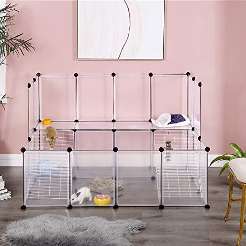 SONGMICS Guinea Pig Playpen with Dense Ramp, Indoor Rabbit Run Hutch Cage, Large Exercise Enclosure with Stairs, DIY Plastic Modular Fence for Hamster, Pet, Small Animals, White ULPC004W01 - color: White, style: 20 Panels - 56.3"L x 42.5"W x 36.2"H