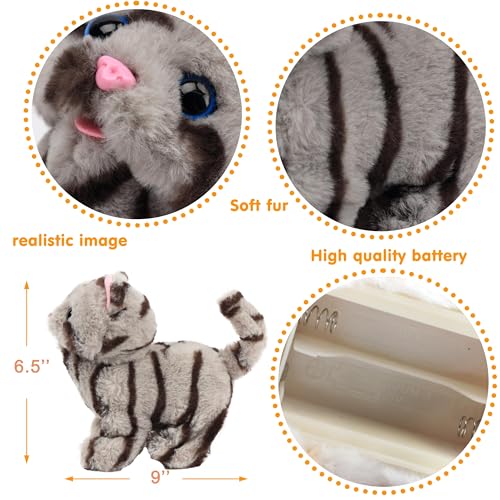 Easfan Walking Kitty Cat Electric Meowing Plush Toy for Kids 9" | Interactive pet, tail wagging head nodding, animated kitten pet, birthday holiday gift, for toddlers - style: Grey Cat