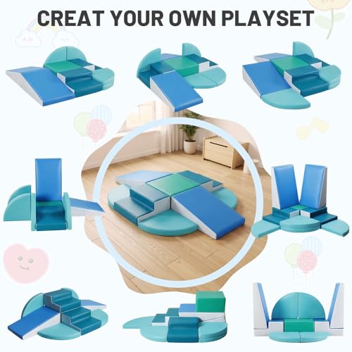 9-Piece Climbing Toys for Toddlers: Soft PU Leather Foam Blocks - Baby Climb and Crawl Activity Blocks - Kids Play Gym Equipment Indoor for Development(Modern) - style: Modern