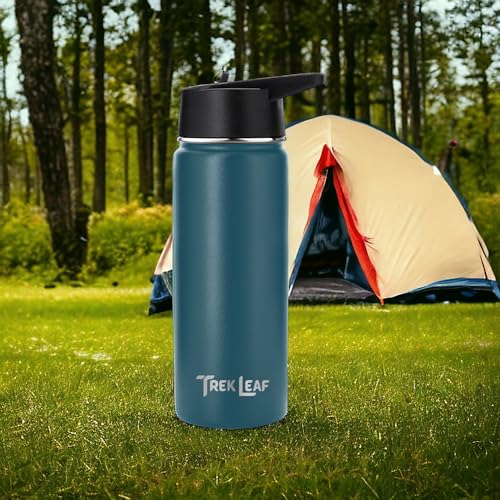 Travel Water Bottle with 3 Lids (Spout, Straw, Flip) Leak Proof, Quality, Vacuum Insulated, Stainless Steel (Cascade Teal, 18 oz) - color: Cascade Teal, size: 18 Ounces