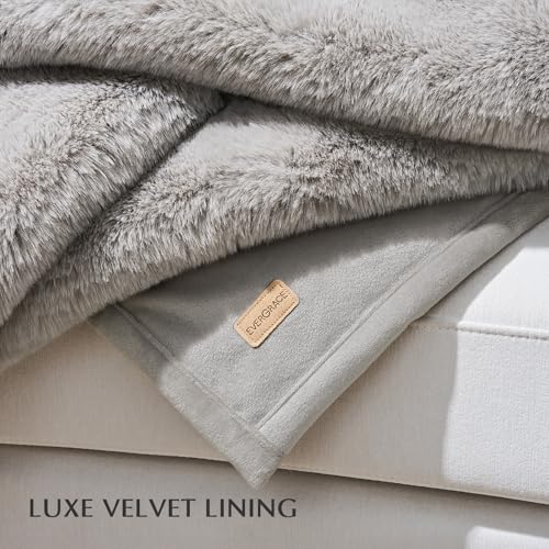 EVERGRACEHOME Faux Chinchilla Fur Throw Blanket, 50"x60", Silver Taupe | Luxury, Super Soft, 1220GSM, Fluffy Cozy Mink, Reversible Velvet Back, Warm Thick Heavy Winter Throw for Couch Bed, Gift - color: Silver Taupe Mink, size: 50"x60"