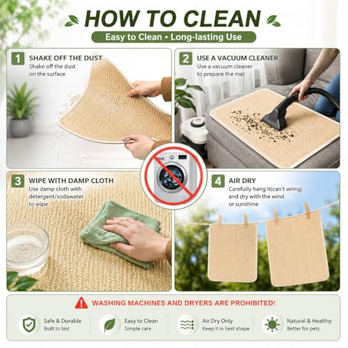 FHTONGE 2 Pcs Sisal Rabbit Scratching Mats for Cage Bedding Summer Cooling | Non-Slip Base Scratcher, for Claws Sharpening Teeth Grinding Sleeping Cooling Chewing Biting, Bunny Scratch Pads Grass Mats - size: 15.8 x 11.8 in (Pack of 2)