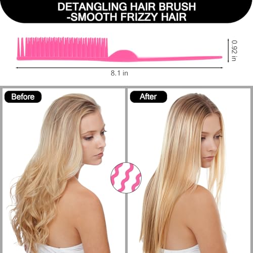 SIMPOR 3 Row Hair Comb for Natural Detangling, Hair Styling Brush, Nylon Bristle Unbraider Teasing Rat Tail Comb for Women Men Black and Pink - color: Black and Pink