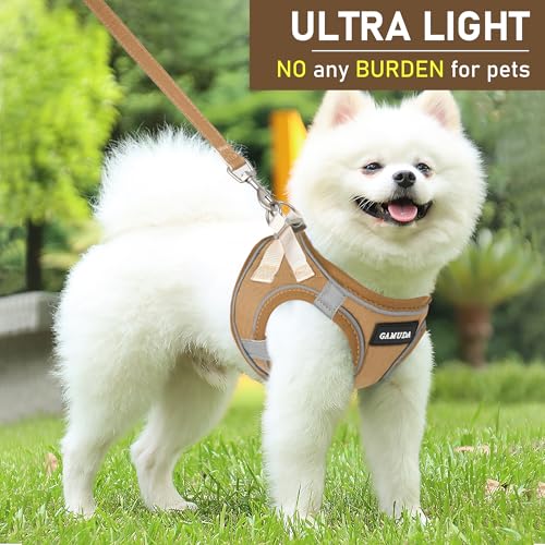 GAMUDA Small Pet Harness Collar and Leash Set, Step in No Chock No Pull Linen Fabric Soft Mesh Dog Vest Harnesses Reflective for Dogs Puppy Cats Kitten Rabbit (Brown, XXS) - color: Brown, size: XXS