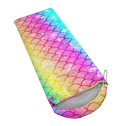 Galaxy Wolf Camping Sleeping Bags Warm & Cool Weather Waterproof Backpacking Blue Purple Starry Sky Sleeping Bag All Seasons Camping, for Adult Kids Boy Girls Camping Gear Equipment, Traveling - color: C-Mermaid