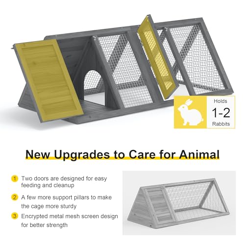 GOJOOASIS Wooden Chicken Coop Rabbit Hutch for 2 Hens, Grey | Quail Coop, A-Frame Design House, Outdoor Bunny Run Cage w/ Ventilating Wire Versatile for Guinea Pigs, Hamsters, Chickens - color: Grey