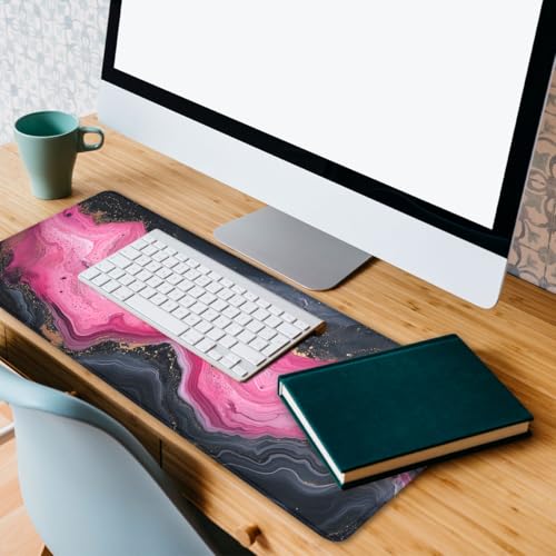 Abstract Marble Gaming Mouse Pad Desk Pad Pink and Black XL Mouse Pad Large Mousepad Extended Laptop Keyboard Mat Gaming Desk Pad Mouse Mat Office Computer Keyboard Laptop Home 31.5"x11.8" - color: Abstract Marble, size: 31.5L x 11.8W inches