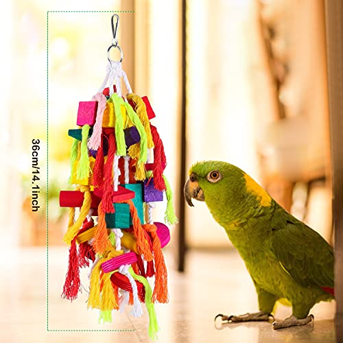 Rypet Parrot Toys Large Bird Toys, Wood Rope Cage Bite Toy for Cockatiels | Bird Toys for Parrots Rope, Natural Wood Chew Blocks, Cotton Knots for Tearing, Cage Hanging Play, Conures Cockatiels Amazon