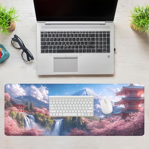 Anime Cherry Blossoms Desk Pad Mouse Pad Japanese Mountain Mount Fuji Mousepad XL Large Gaming Mouse Pad Laptop Keyboard Mat Desk Pad Office Computer Keyboard Laptop Home 31.5"x11.8" - color: Anime Cherry Blossoms, size: 31.5L x 11.8W inches