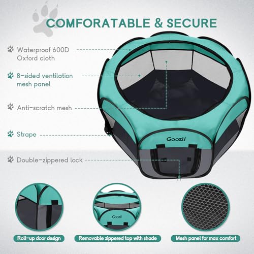 Goozii Pet Cat Playpen for Indoor Cats Enclosed, Puppy Dog Play Pen for Outdoor Travel Camping (Small Size, Green & Dark Grey) - color: Green-Gray, style: S [29" x 29" x 17"]