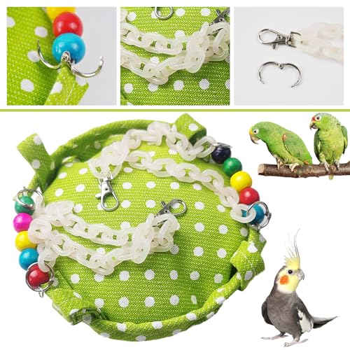 Hanging Parakeet Hammock,Medium Bird Beds for Cages Circle Bird Cage Hammock Swing,Green Cockatiel Sleeping Bed Nest Toy for Parrot Cockatoo Lovebird Conure