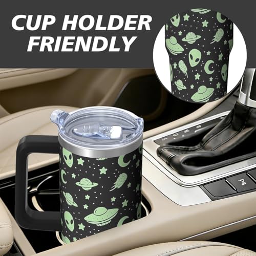 30oz Alien Stainless Steel Tumbler with Handle and Straw, Ufo Lover Insulated Cup Travel Coffee Mug Water Bottle with Lid and Straw, Women Gifts - color: Alien