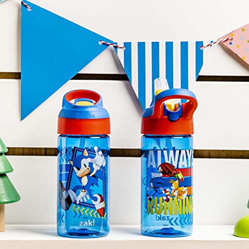 Zak Designs Sonic the Hedgehog Kids Water Bottle with Spout Cover and Built-in Carrying Loop, Made of Durable Plastic, Leak-Proof Water Bottle Design for Travel (17.5 oz, Pack of 2) - color: Sonic the Hedgehog