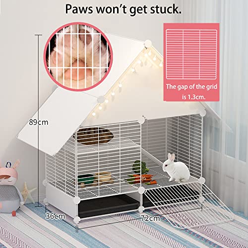 DuvinDD 2-Story Small Rabbit Cage Indoor Bunny Hutch with 2 Deep Pull-Out Trays and Urine Guard, Guinea Pig Cage Metal Wire Netting Villa, Small Animals House for Ferret, Chinchilla, Hedgehog - color: White