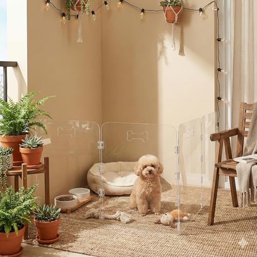 4-Panel Clear Acrylic Freestanding Dog Gate, Folding Pet Barrier | Transparent Puppy Fence with Handles, Foldable Playpen for House, Indoor Stairs, Doorways, Small Dogs & Rabbit - size: 4-Panel