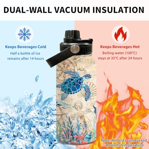 Sea Turtle 32oz Water Bottle, with Handle Lid Bottle, Coffee Cup | 32oz Stainless Steel Tumbler, Leak-proof Mug, Thanksgiving Christmas Birthday Gift for Turtles Lovers - color: Sea Turtles