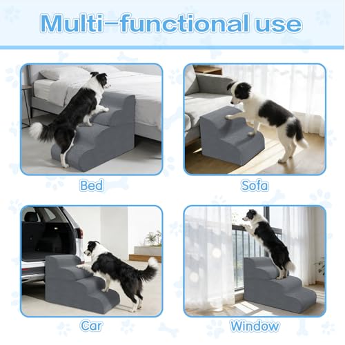Dog Stairs for Small Dogs, 2-Steps Dog Ramp for Couch, Pet Stairs with Highly Supportive Foam and Non-Slip Bottom, Pet Steps for Cat & Doggie (High 11.8Inch)