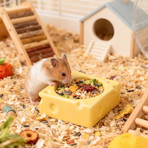 Ceramic Pet Hamster Food Water Bowl Cheese Shaped Hamster Food Bowl Easy to Clean Anti Flipping Small Animals Bowl for Dwarf Parrots Gerbil Chinchilla Hedgehog Rat