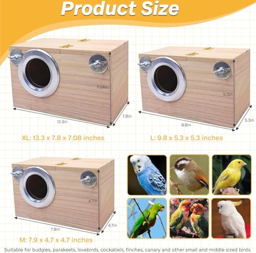 PINVNBY Parakeet Nesting Box Bird House for Cage Wood Mating Box Bird Breeding Box for Lovebirds, Cockatoo, Budgie, Finch, Canary Small and Medium Sized Birds (L:9.8 * 5.3 * 5.3 inch) - size: Wood,L: 9.8*5.3*5.3 inch