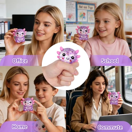 Purple Sitting Axolotl Squeeze Toy, Slow Rising Squishy Toy | Cute Glitter Squeeze Anxiety Pressure Ball, Portable Calming Fidget Toy for ADHD Autism, Gift Box Packed - color: Single Purple Sitting Axolotl