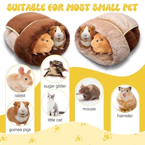 2 Pcs Guinea Pig Hideouts Warm Bed, Dark Brown, Light Coffee, Plain | Guinea Pig Sack, Soft Plush, Washable Bedding Hideout for Small Pet, Nest Supplies, Cage Habitat Accessories - color: Dark Brown, Light Coffee
