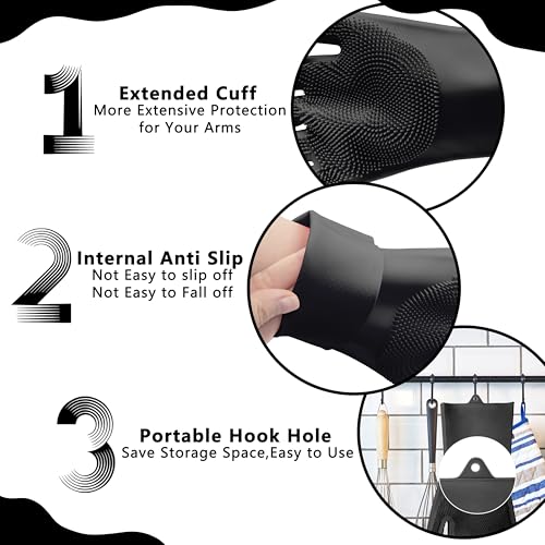 Pet Grooming Gloves—Dog Washing Gloves with High-Density Teeth | Dog Bath Scrubber with Enhanced Five Finger Design, Silicone Gloves for Dogs and Cats Bathing, Massage (Dark) - color: Dark Black