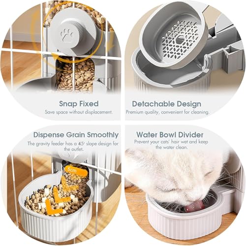 Yummy Sam Hanging Cage Automatic Small Pet Food Bowl Water Bottle Dispenser, Detachable Auto Gravity 1.2L Self-Feeding Feeder and 0.52L Waterer Set Kennel Feeding Station for Puppy Cats Rabbit(Grey) - color: Grey