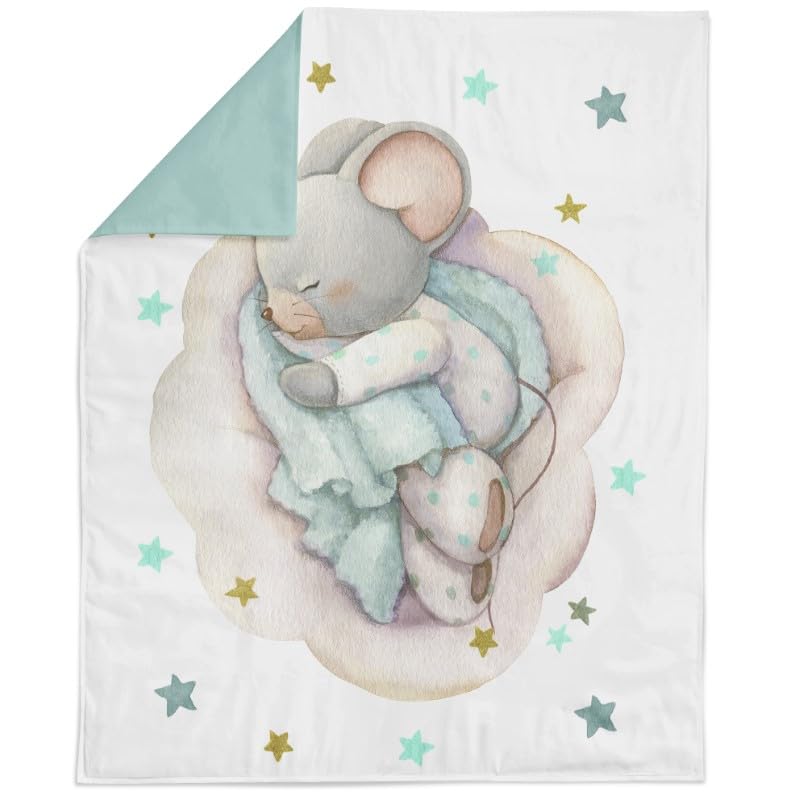 UNIQUE Mint Mouse Fabric Panel, 29x39in, 100% Cotton Twill, Print, White, Quilting Panel