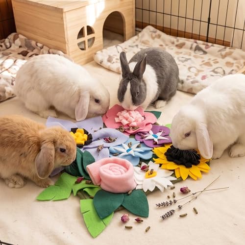 Snuffle Mat for Rabbit, Cute Flower Interactive Bunny Foraging Toy | Enrichment Feeder Toy & Cage Accessories for Rabbit, Guinea Pig, Hedgehog, Chinchilla (11.8x11.8in)