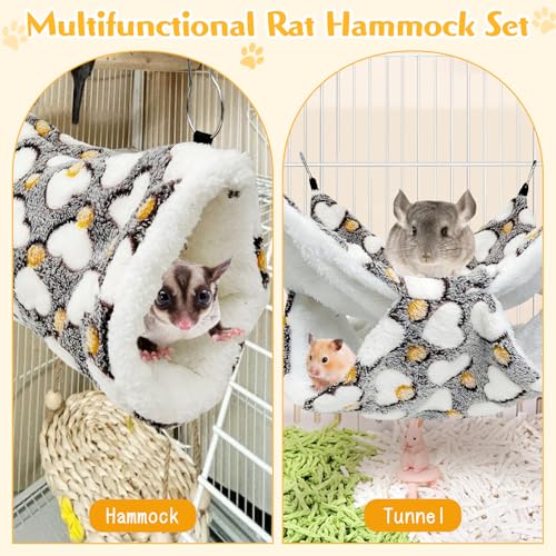 PINVNBY 2 Pack Rat Hammock Set Soft Ferret Hideout Bed Hanging Hamster Tunnel Cave Small Animal Cage Accessories Toy for Guinea Pig Chinchilla Squirrel Sugar Glider (Gray)