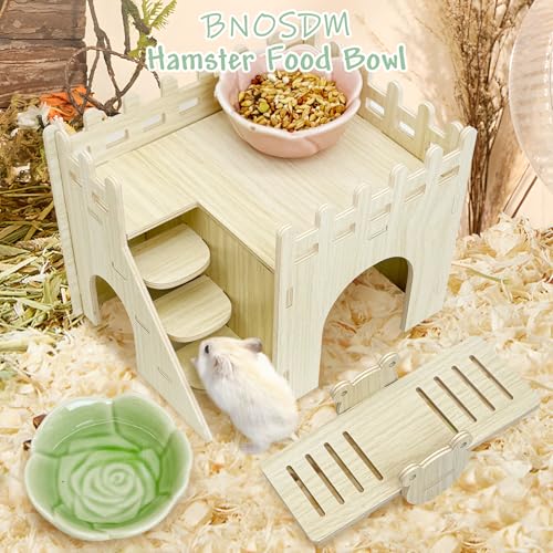BNOSDM 2 Pcs Hamster Ceramic Food Bowl Flower Series Gerbil Drinking Bowls Anti-Turning Food & Water Dish for Dwarf Syrian Hamsters Gerbil (Pink, Rose Pattern, 3.74“ x3.74“ x1.77“) - color: Pink