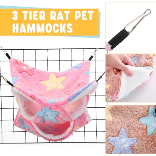 6 Pcs Rat Hammock Set Ferret Hanging Tunnel 3 Tier Guinea Pig Hammocks Hideout Soft Chinchilla Bed for Cage Accessories Hide,Play and Sleep(Dreamy,Star) - color: Dreamy