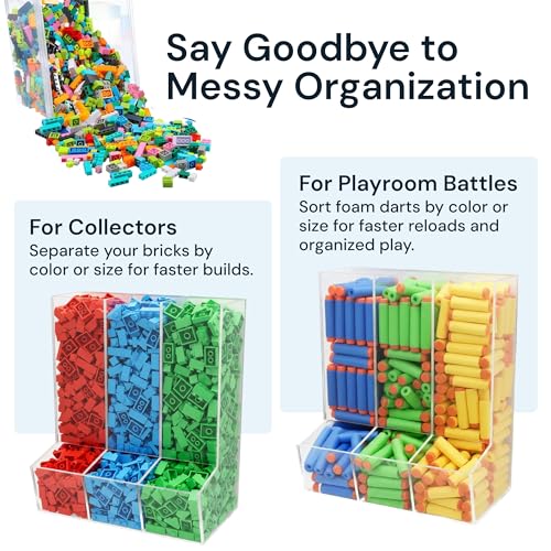 Triple Toy Dispenser - Clear Acrylic, 3-Compartment | 3-compartment acrylic organizer - wall or countertop - Use for kids foam blasters, cars, snacks & toys - size: Triple Divided