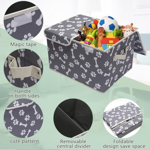 Large Storage Boxes - Large Linen Fabric Foldable Storage Cubes Bin Box Containers with Lid and Handles for Dog Apparel(Bone claw) - color: Bone claw