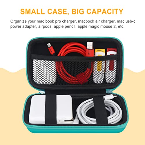 BOVKE PU Hard Travel Case for MacBook Air Pro Power Adapter Apple MagSafe 2 USB-C Charger, Extra Room for USB C Hub, Type C Hub, USB C Hub Multiport Adapter, Magic Mouse, Charging Cable, Turquoise - color: AA_Turquoise
