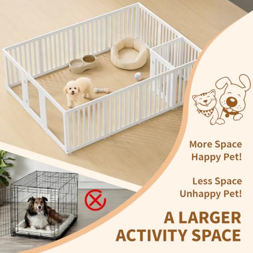 Dog Playpen for Puppies & Small Dogs, 23.6" H, 16 Panels, White | Puppy Playpen with 3 Clear PET Panels & Lockable Door, HDPE Pet Playpen, DIY Pet Fence for Home, Apartment, Small Pets