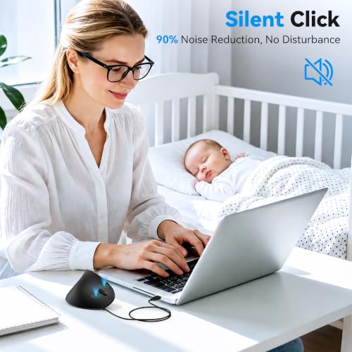 TECKNET Wired Mouse, Comfortable Ergonomic Mouse with 6400 DPI | Plug & Play, 4-Level Adjustable DPI, Silent Click, Vertical Mouse Compatible with Laptop/PC/Windows/Chromebook - color: Black