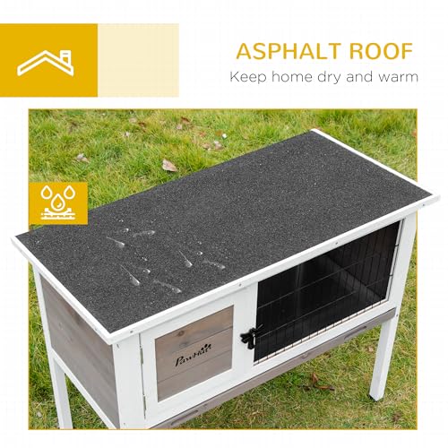 PawHut Elevated Wooden Rabbit Hutch Indoor/Outdoor for Guinea Pig Brown | Bunny Cage, Hinged Asphalt Roof, Removable Tray - color: Brown