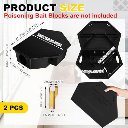Qualirey 2 Pcs Large Rat Bait Station Bulk with Keys 13.58 x 8.98 x 3.35 Inch Rodent Station Rat Boxes, Made of Sturdy Materials, Bait Not Included (Black) | 13.58"x8.98"x3.35" Mouse Station for Outdoor Indoor, Sturdy Lockable Design, Bait Not Included -