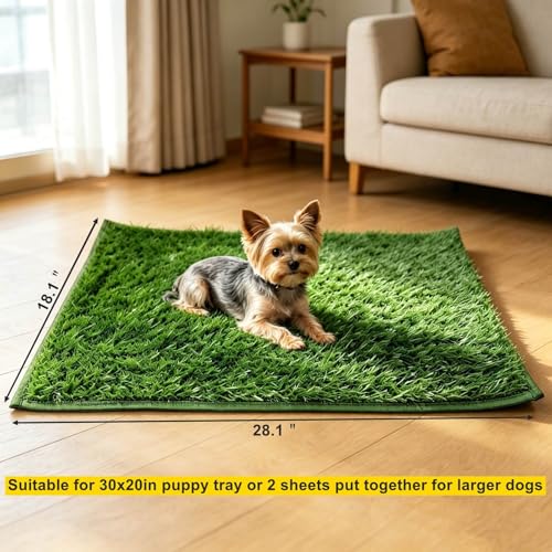 Artificial Grass for Dog Potty, Hemmed Edge Grass Patch for Puppy Training | 28.1"x 18.1" Dogs Fake Turf Mat, 2PCS Replacement Reusable Washable Realistic Grass Pee Pad, Indoor Outdoor Use - size: 28.1×18.1 Inch(Pack of 2)