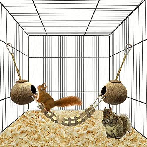 Hamiledyi Coconut Bird Nest Hut with Ladder Hanging Birds Hide House Toy for Cage Natural Coco Shell Hideaway for Parakeet Lovebirds Finch Syrian Hamster Gecko Squirrel Climbing - size: 1PCS 31.9*19.3in