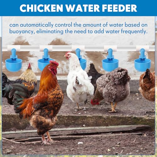 LemonRoad 30 Set Automatic Chicken Waterer Cups with 1/2" PVC Tee Fitting Chicken Drinking Bowl, Poultry Drinker Mounting Hole Opener,Water Dispenser Feeder for Duck, Goose, Turkey, Pigeon(Blue Black) - color: Blue Black