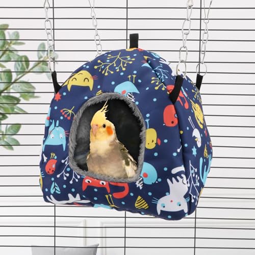 Wontee Bird Plush Hammock Parrot Hanging Snuggle Cave Happy Hut Tent for Parakeet Cockatiel Conure Lovebird Budgie Hamster Gerbil Rat Chinchilla Squirrel Cage (M, Blue Cat) - color: Blue Cat, size: M