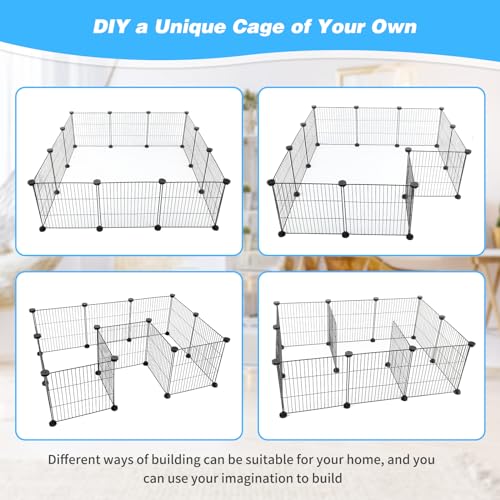 C&C Cage for Guinea Pigs, Guinea Pig Playpen with Mat, 12 Panels | 12 x 12 in, Waterproof Red and Blue Mats, 30 Cable Ties, 24 Connectors, DIY Cage Setup, Guinea Pigs and Rabbits - style: 12 Panels