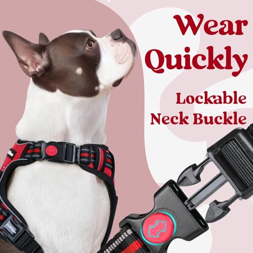 rabbitgoo Dog Harness Small Sized, Updated Easy On & Off with 3 Buckles | No Pull No Choke, Walking with 2 Clips and Handle, Adjustable Soft Reflective, Red, Small - color: Red, size: Small
