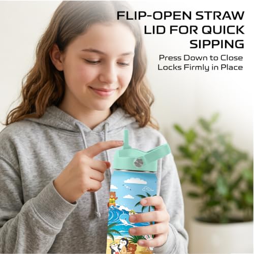 Summer Beach 16 oz Water Bottle with Straw – Stainless Steel Vacuum Insulated Cup, Leakproof Straw Lid, Reusable Travel Mug for Outdoor Sports - color: Beach1
