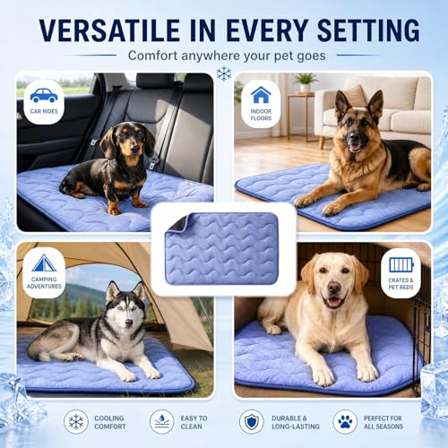 2 Pack Dog Cooling Mats 25" x 19", Q-Max 0.5+ Arc-Chill Fiber Self-Cooling Pet Pads, Thick Durable Cool Touch Crate Mats for Small Dogs, Cats & Puppies, Non-Slip Washable, Gel-Free Pet-Friendly Design - size: 25" x 19" - 2 Pack/ Cats & Puppies