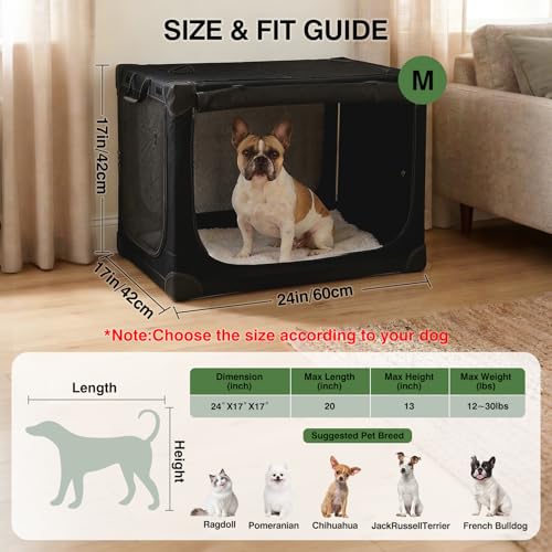 24 x 17 x 17 Inch Collapsible Soft Dog Crate for Dogs Up to 30 lbs, Portable Travel Pet Kennel with 4 Zip Doors, Foldable Indoor Outdoor Crate with Mat, Carry Bag, Black - color: Black, size: 24.0"L x 17.0"W x 17.0"H