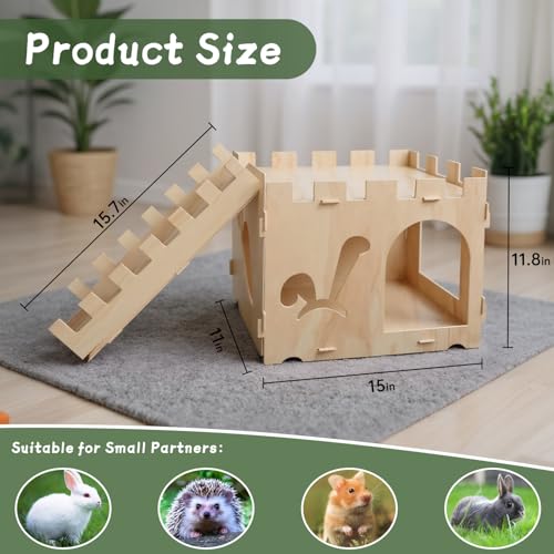 Large Wooden Sturdy Rabbit Houses and Hideouts, Detachable Bunny House Indoor Rabbits Castle Play House with Stairs for Rabbit Guinea Pig Chinchilla