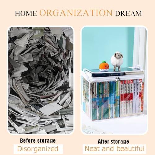 Ouliget Waterproof Clear Zippered Organizers Largesize,Moving Storage Bags with Reinforced Handles,Closet Organizers and Storage Container for Book DVD Blu Ray Disc Clothing,15''x12.5''x9.5''